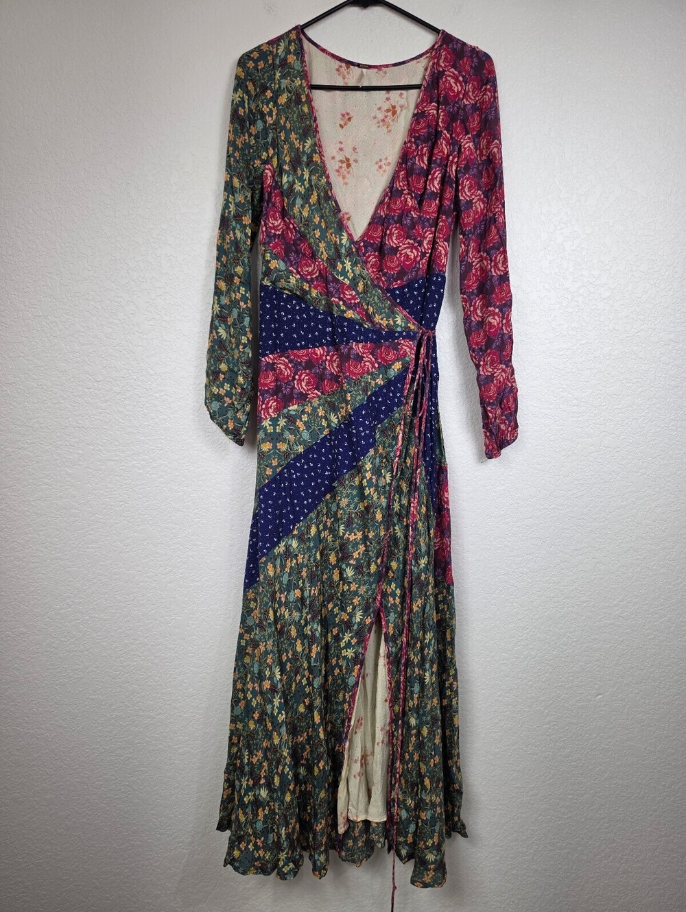 Free People Patchwork Floral Wrap Midi Dress